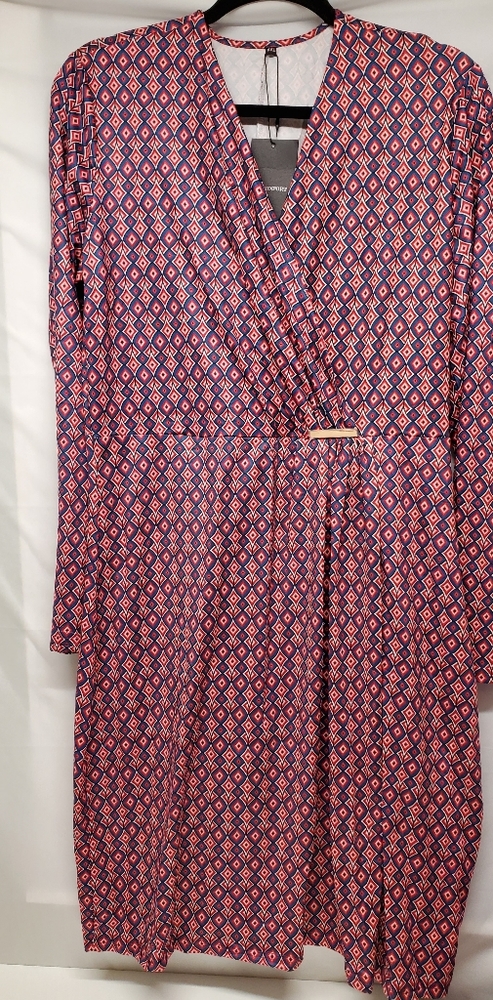 NEW Le Vonfort Women's Wrap V Neck Geometric Dress